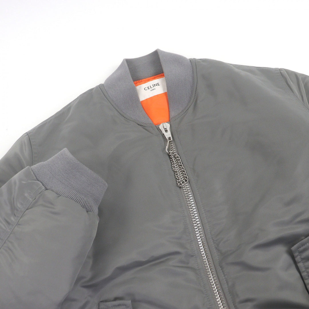 Great CELINE Bomber jacket Back logo print, padding Gray orange