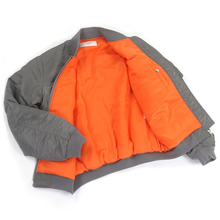 Great CELINE Bomber jacket Back logo print, padding Gray orange