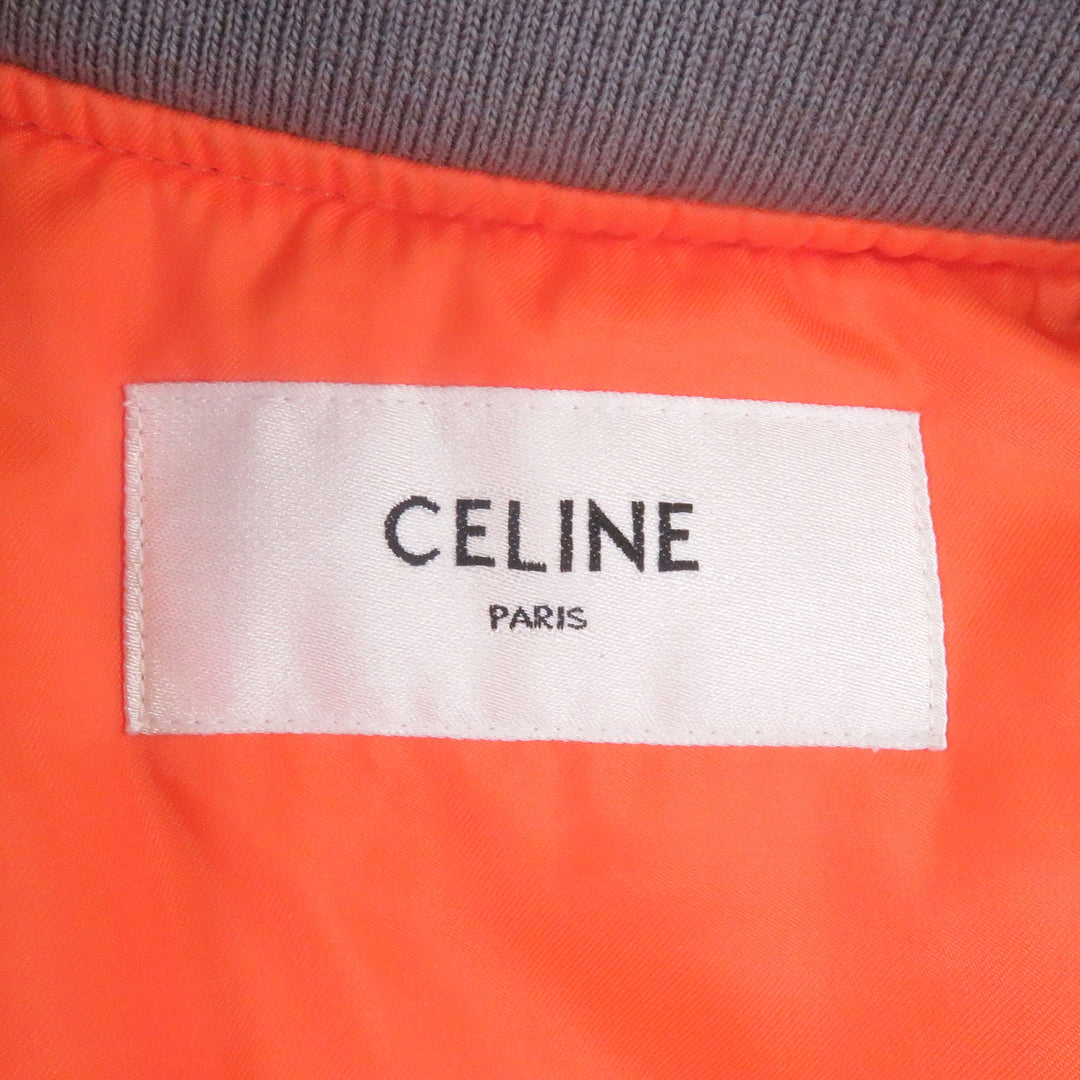 Great CELINE Bomber jacket Back logo print, padding Gray orange