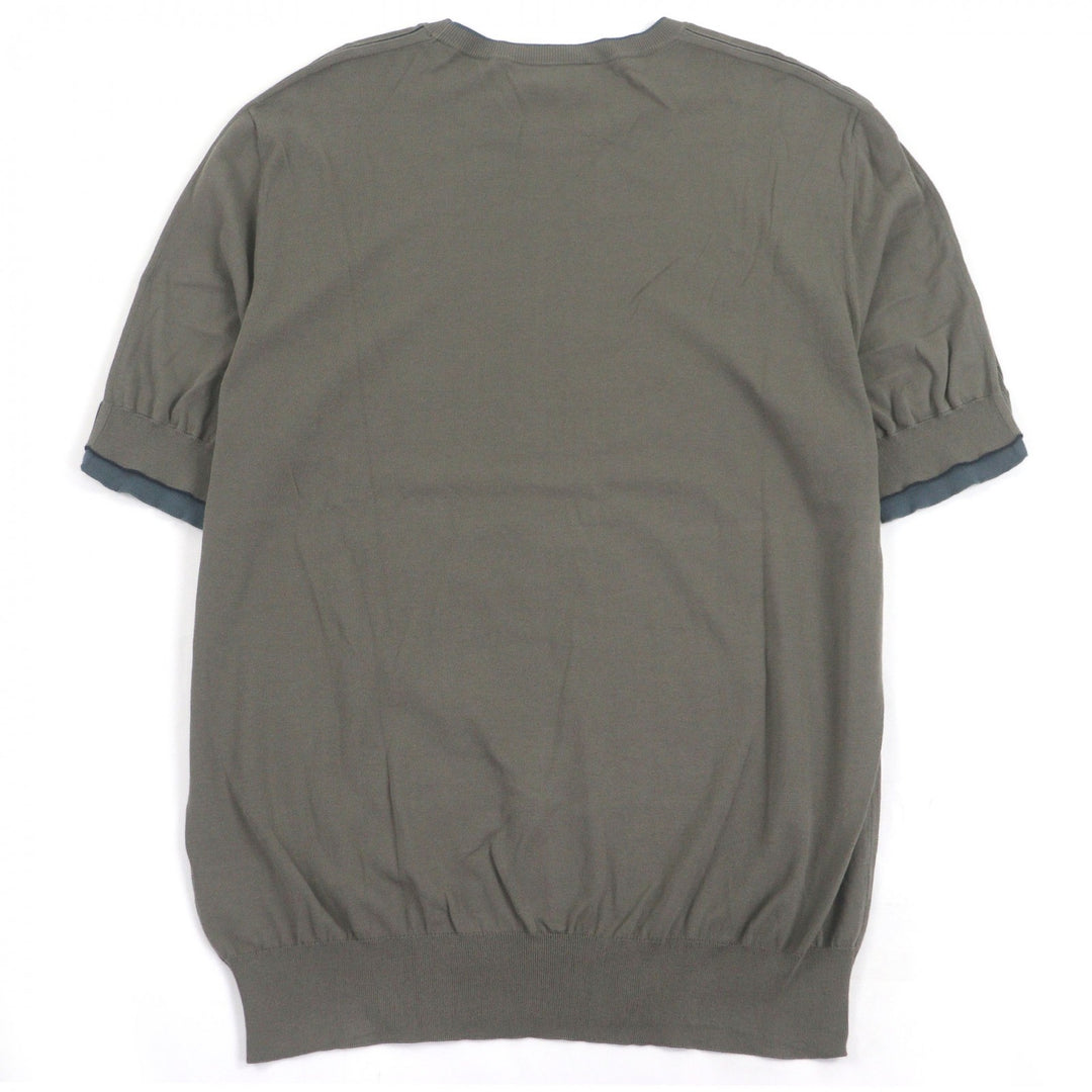 Great HERMES Short sleeve knit Sleeve docking design khaki cotton mens XL