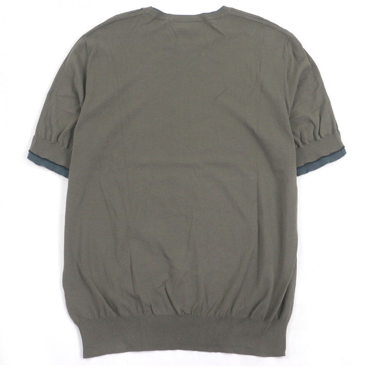 Great HERMES Short sleeve knit Sleeve docking design khaki cotton mens XL