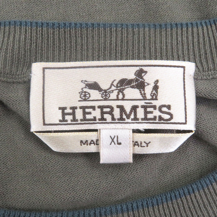 素晴らしいHERMES半袖ニット袖ドッキングデザインカーキコットンメンズXL