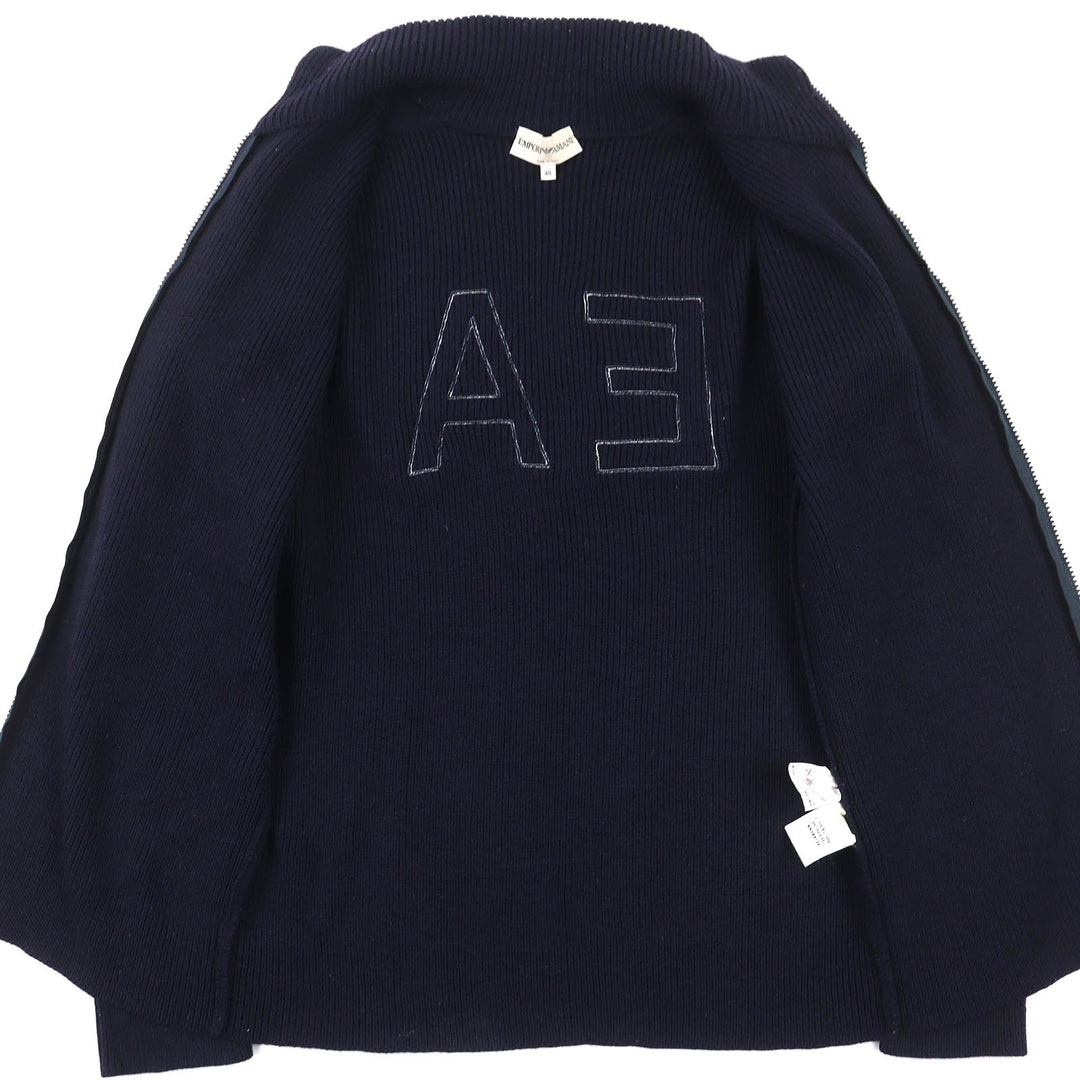 素晴らしい EMPORIO ARMANI ニット ハイネック ジップアップ ドライバーズニット ネイビー ウール メンズ 48