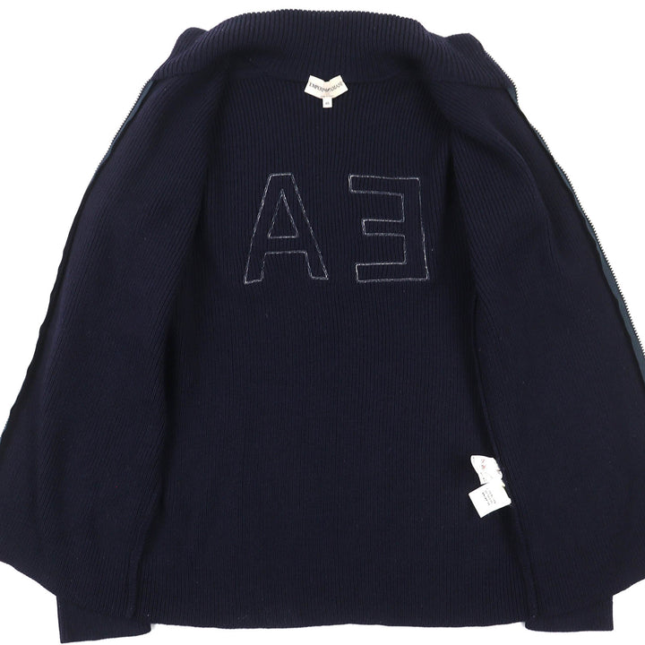 素晴らしい EMPORIO ARMANI ニット ハイネック ジップアップ ドライバーズニット ネイビー ウール メンズ 48