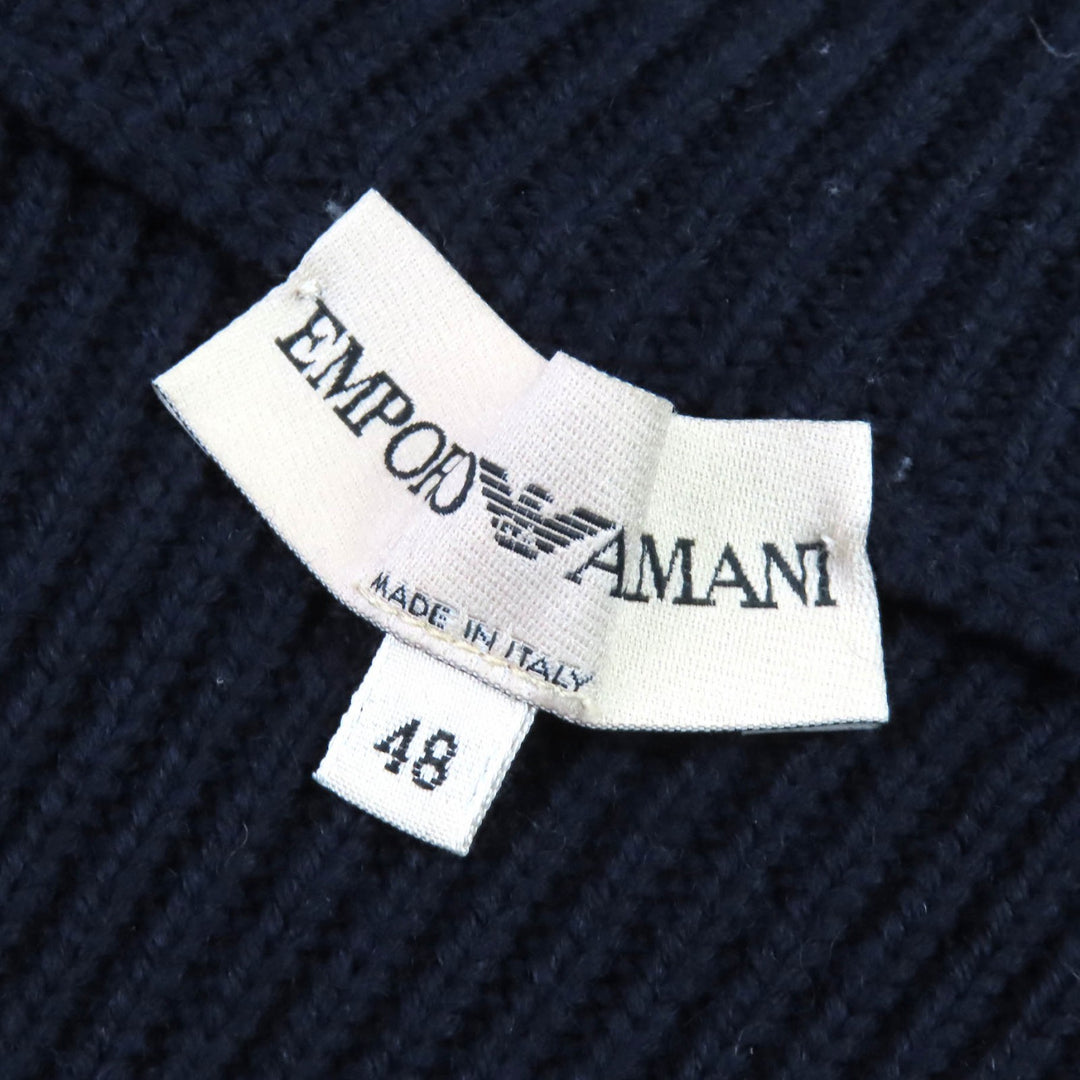 素晴らしい EMPORIO ARMANI ニット ハイネック ジップアップ ドライバーズニット ネイビー ウール メンズ 48