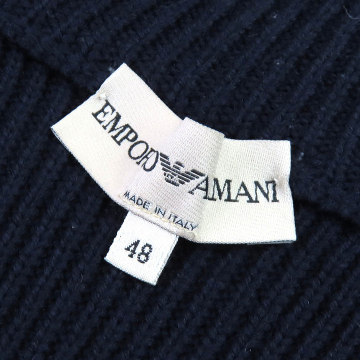 素晴らしい EMPORIO ARMANI ニット ハイネック ジップアップ ドライバーズニット ネイビー ウール メンズ 48
