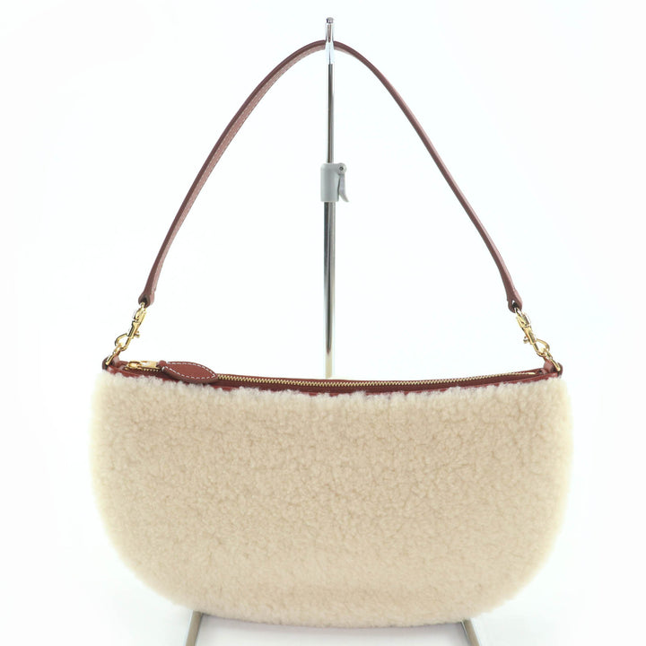 Excellent Loro Piana Shoulder Bag Leather 2-way mini bag pouch Ivory brown