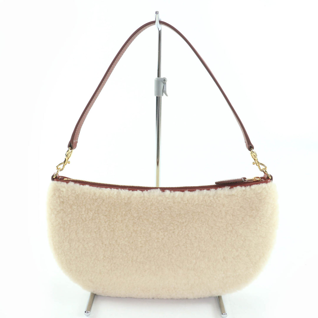 Excellent Loro Piana Shoulder Bag Leather 2-way mini bag pouch Ivory brown
