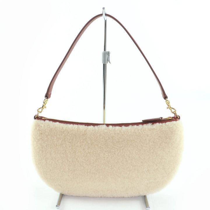 Excellent Loro Piana Shoulder Bag Leather 2-way mini bag pouch Ivory brown
