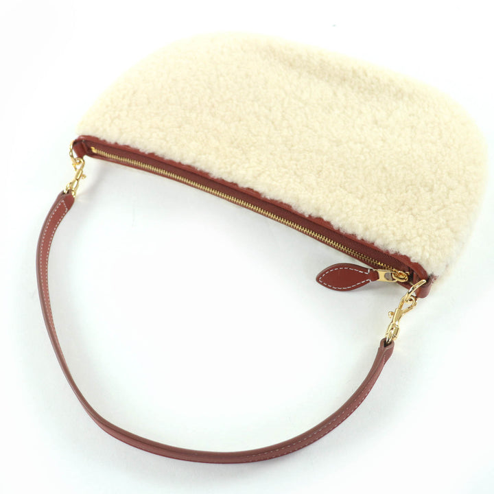 Excellent Loro Piana Shoulder Bag Leather 2-way mini bag pouch Ivory brown
