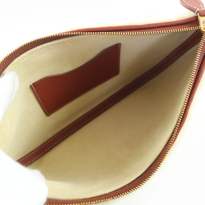 Excellent Loro Piana Shoulder Bag Leather 2-way mini bag pouch Ivory brown