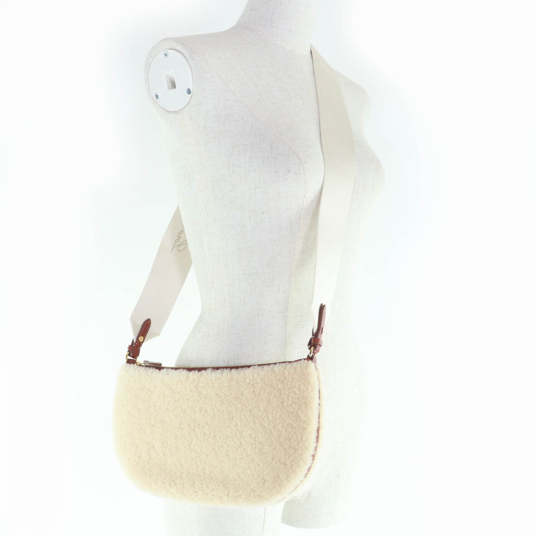 Excellent Loro Piana Shoulder Bag Leather 2-way mini bag pouch Ivory brown