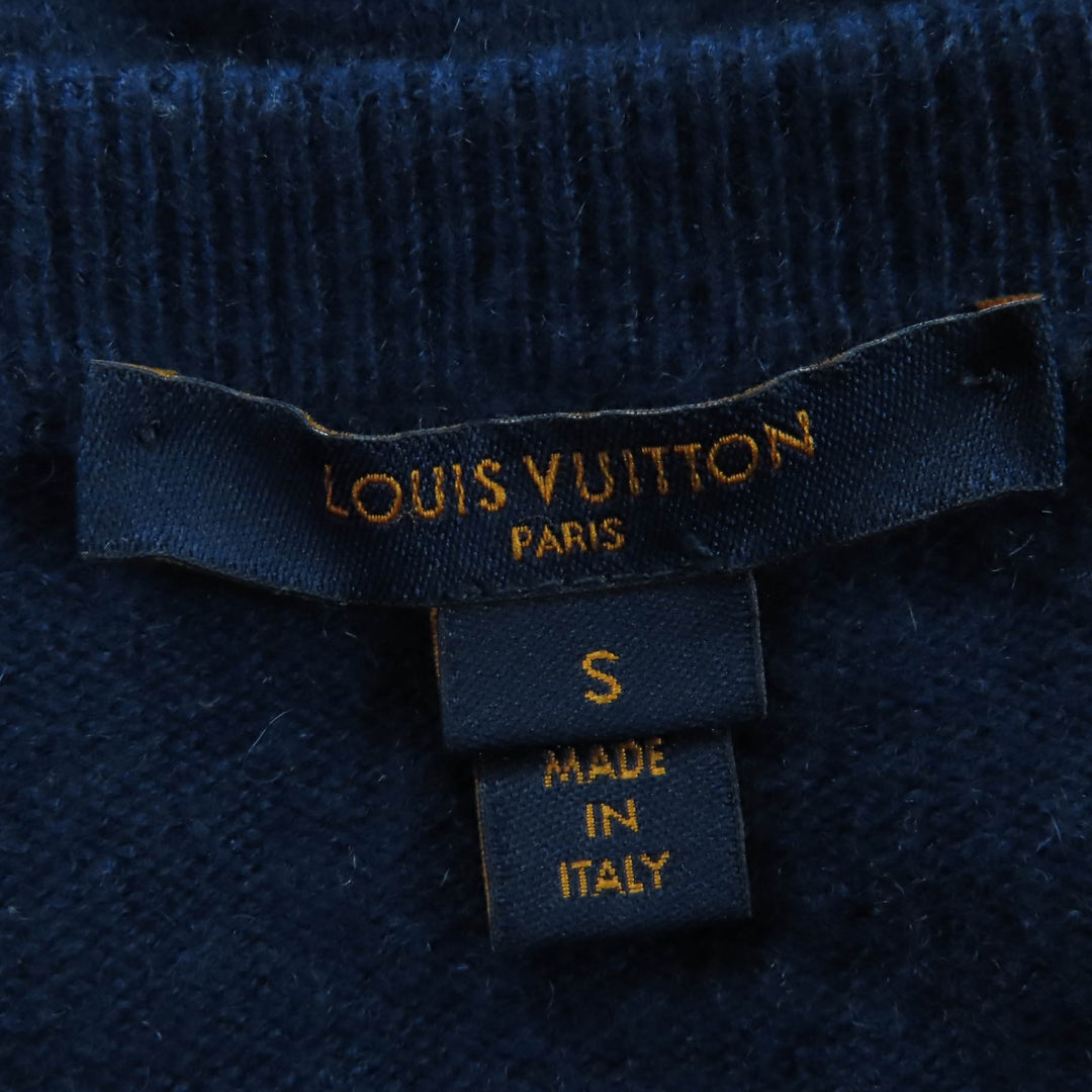 素晴らしい LOUIS VUITTON ニット 半袖 ドルマンスリーブ ネイビー カシミア S