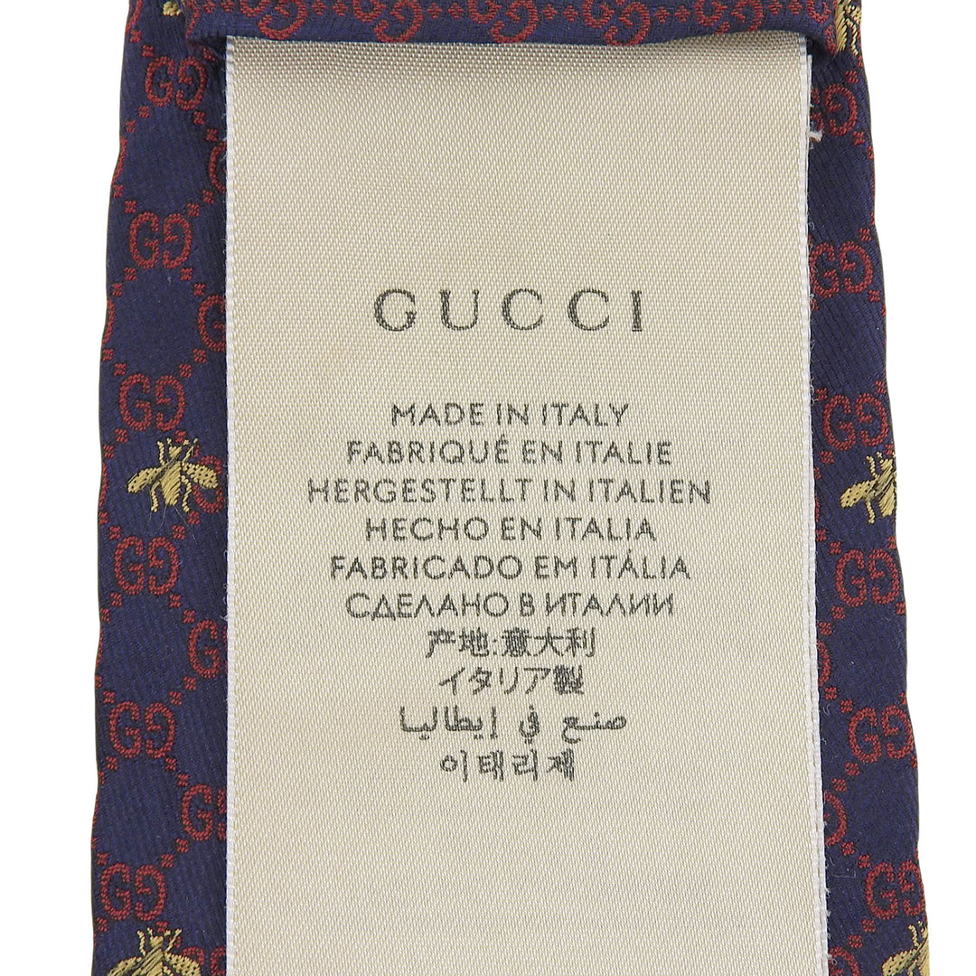 Great GUCCI tie GG logo all-over print Bee embroidery Navy silk mens 545078
