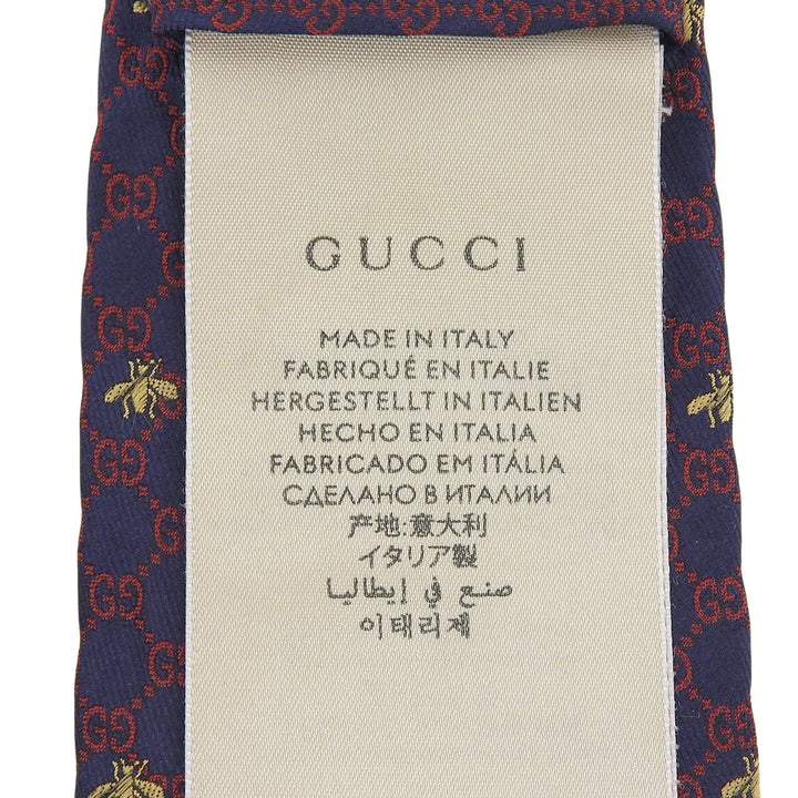 Great GUCCI tie GG logo all-over print Bee embroidery Navy silk mens 545078