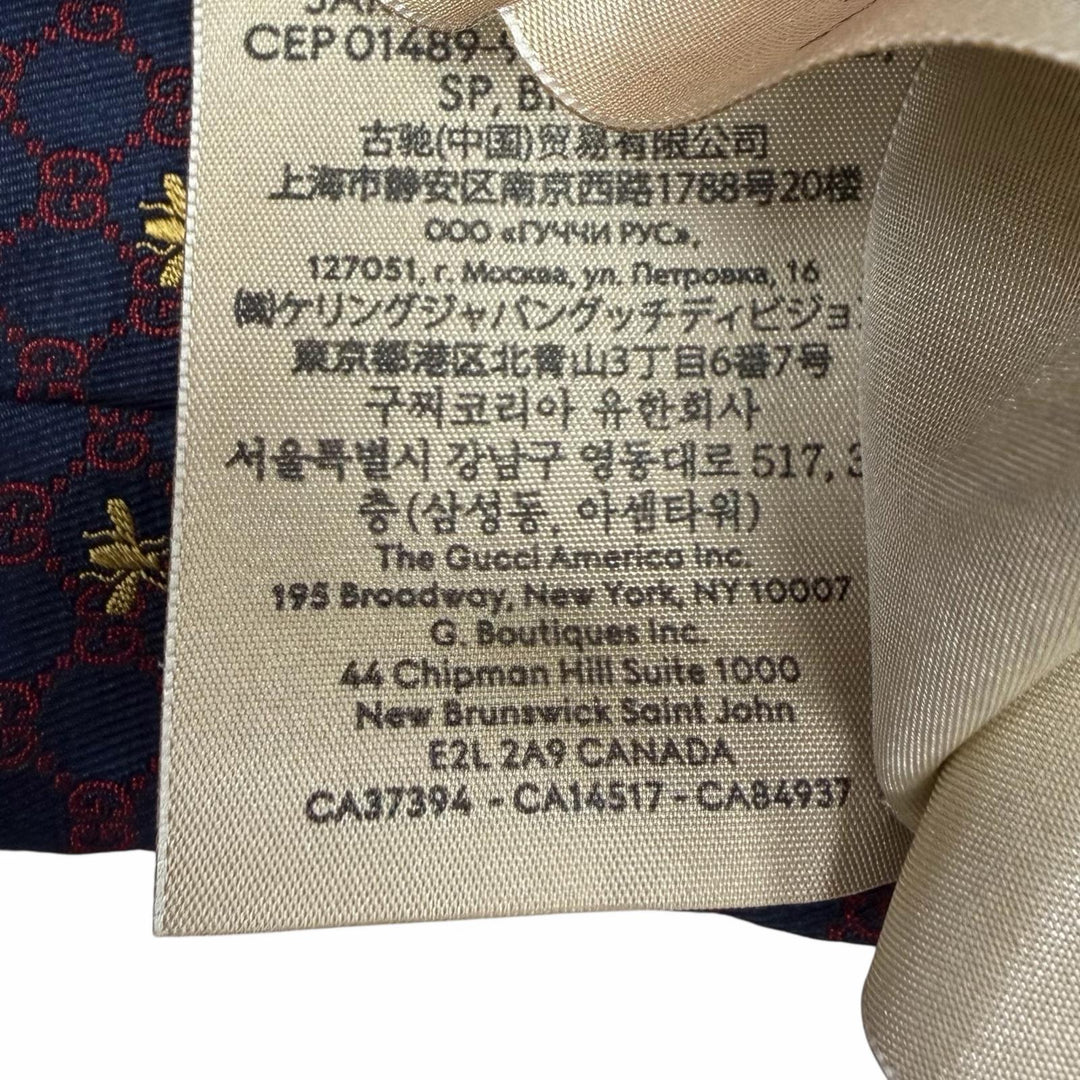 Great GUCCI tie GG logo all-over print Bee embroidery Navy silk mens 545078