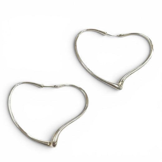 Great TIFFANY&Co. Pierce Open Heart Hoop Earrings, Medium Silver AG925 Women