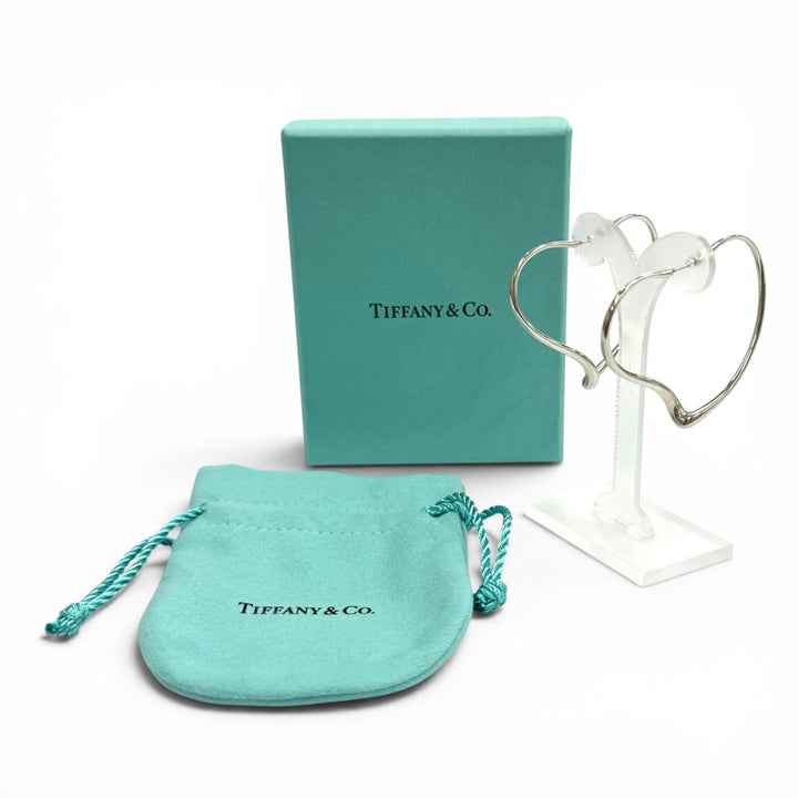 Great TIFFANY&Co. Pierce Open Heart Hoop Earrings, Medium Silver AG925 Women