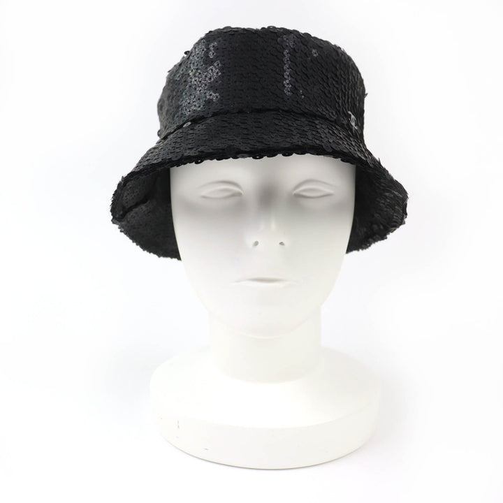 Great CHANEL hat COCO Mark logo sequin design black polyester Women M 23C