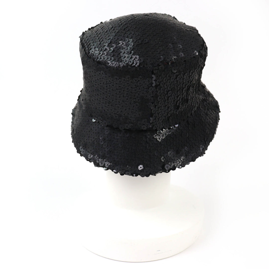 Great CHANEL hat COCO Mark logo sequin design black polyester Women M 23C