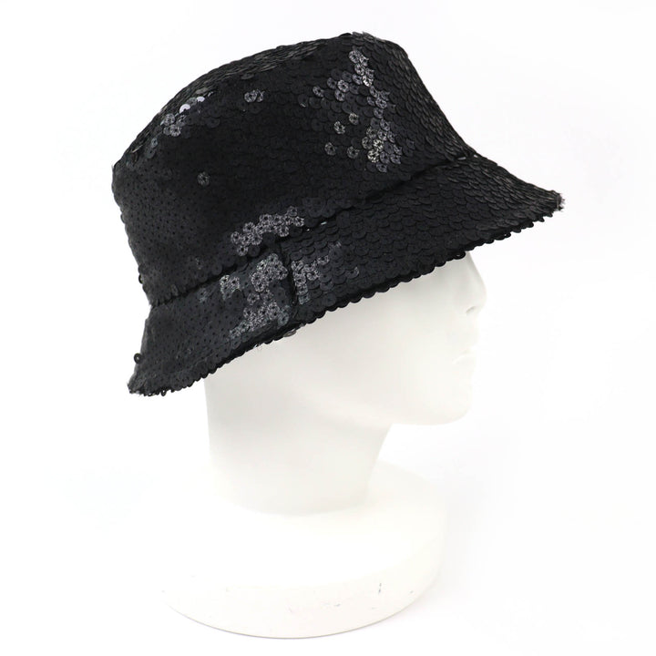 Great CHANEL hat COCO Mark logo sequin design black polyester Women M 23C