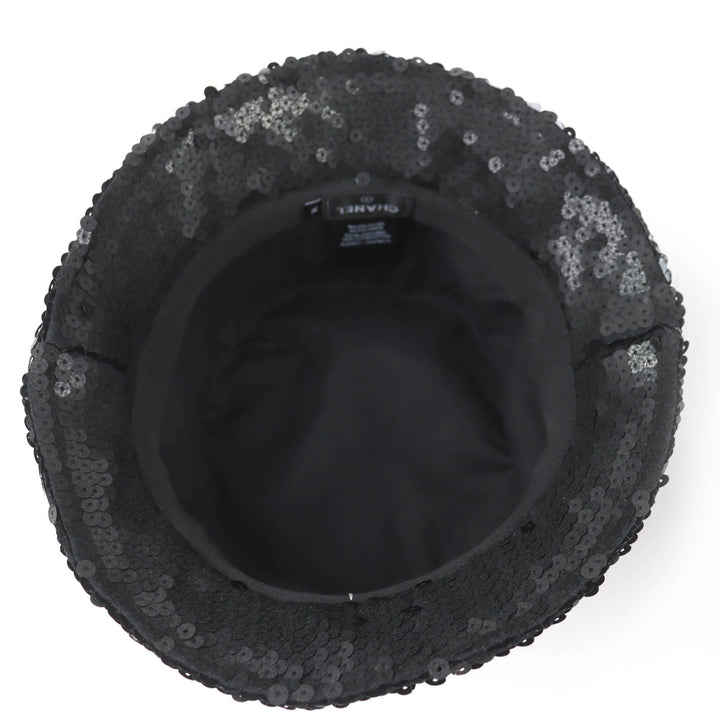Great CHANEL hat COCO Mark logo sequin design black polyester Women M 23C