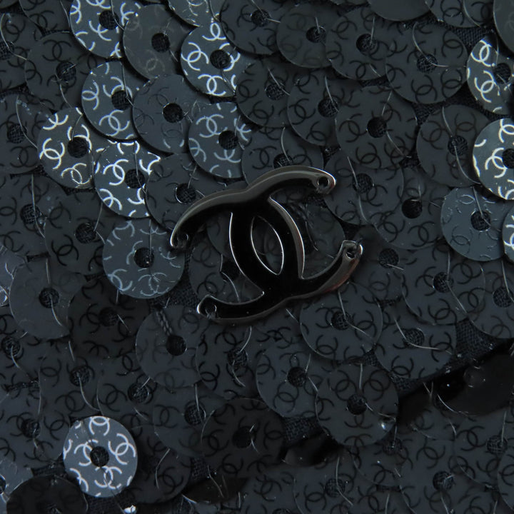 Great CHANEL hat COCO Mark logo sequin design black polyester Women M 23C