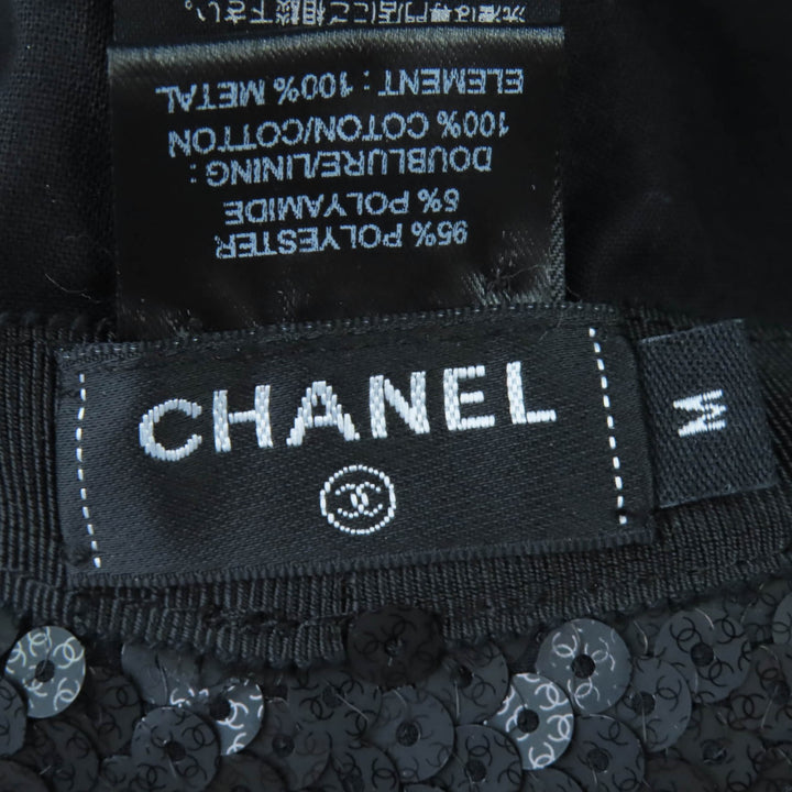 Great CHANEL hat COCO Mark logo sequin design black polyester Women M 23C
