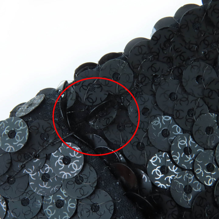 Great CHANEL hat COCO Mark logo sequin design black polyester Women M 23C