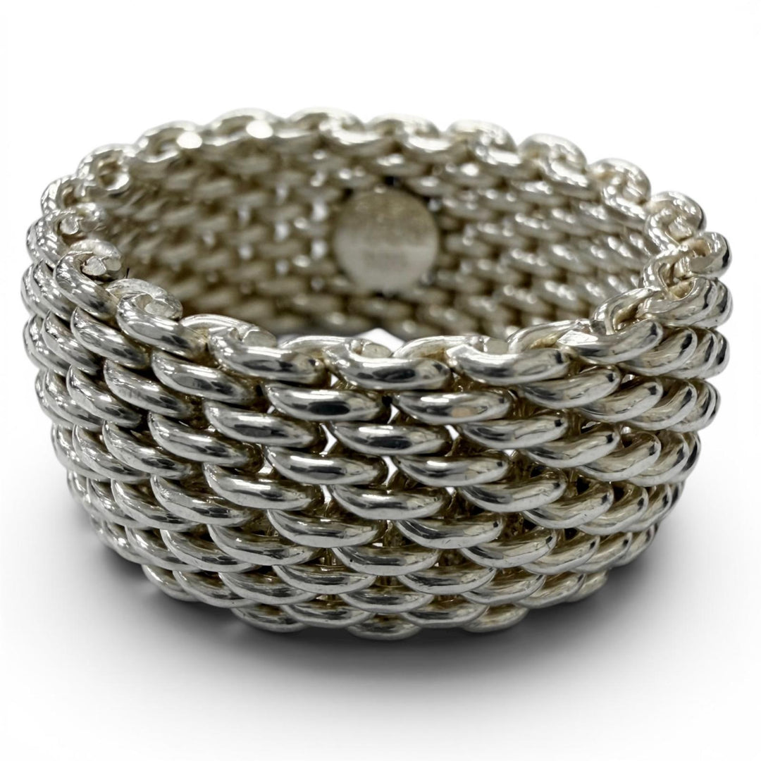Great TIFFANY&Co. Ring ring Somerset Mesh knitting Silver SV925 mens