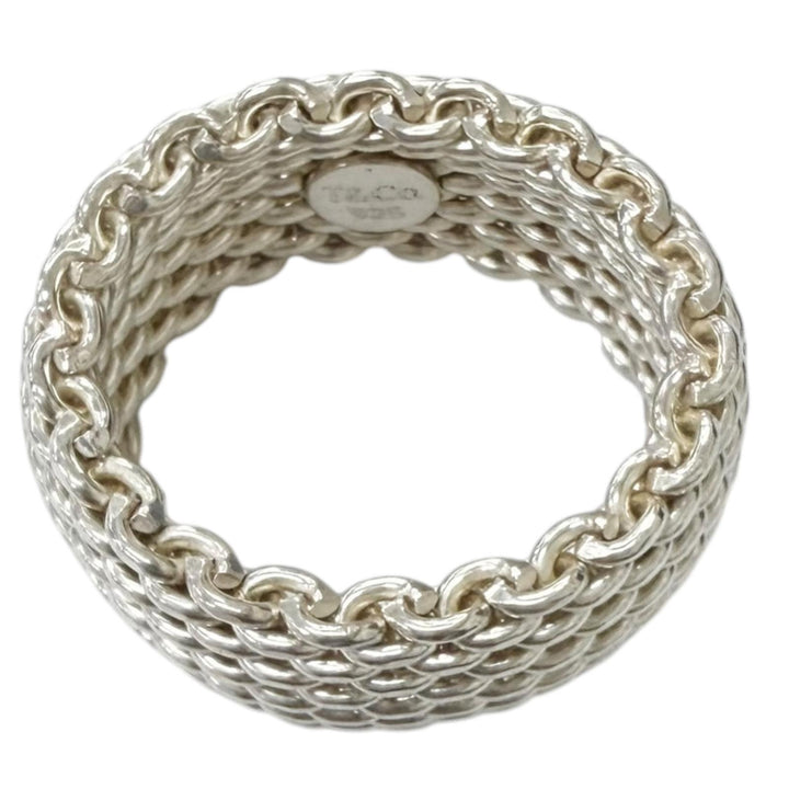 Great TIFFANY&Co. Ring ring Somerset Mesh knitting Silver SV925 mens