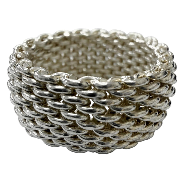Great TIFFANY&Co. Ring ring Somerset Mesh knitting Silver SV925 mens