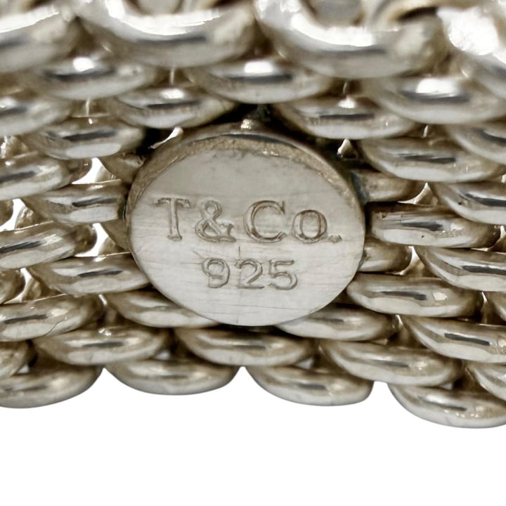 Great TIFFANY&Co. Ring ring Somerset Mesh knitting Silver SV925 mens