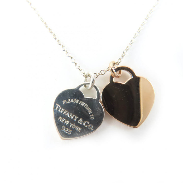 Great TIFFANY&Co. Necklace Mini Double Heart Tag Necklace Silver AG925 Women