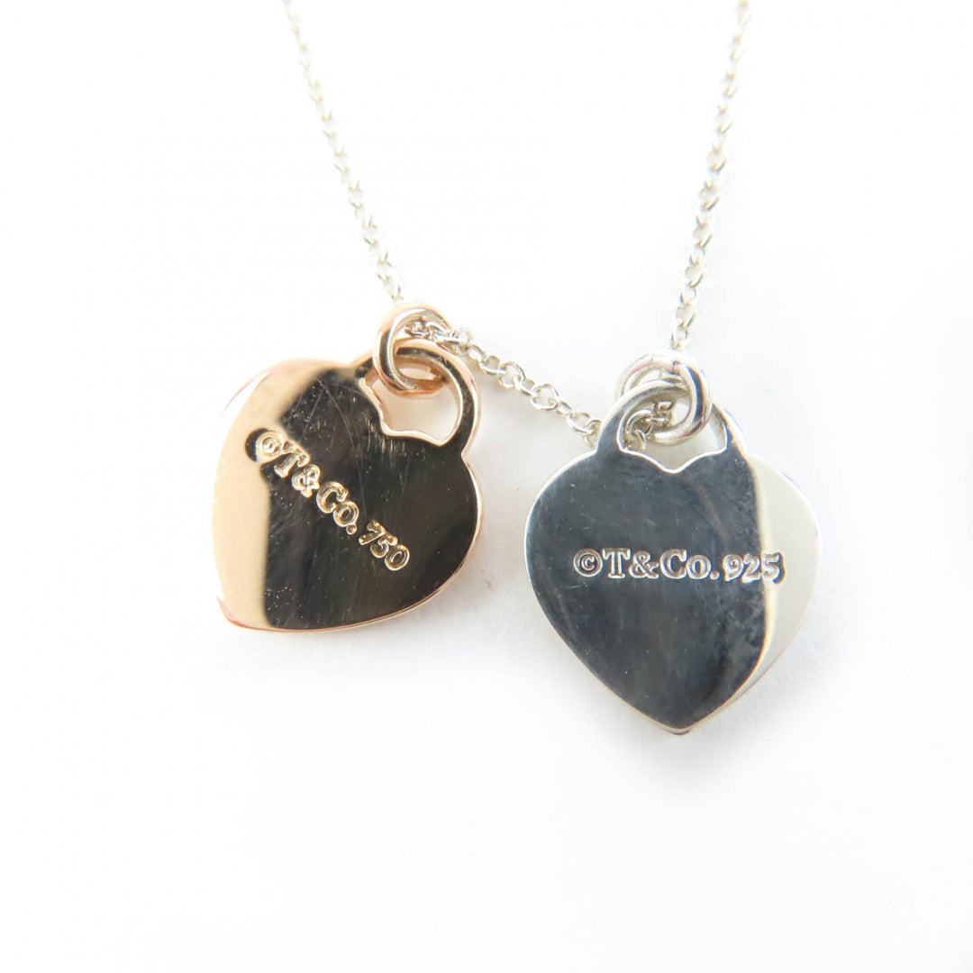 Great TIFFANY&Co. Necklace Mini Double Heart Tag Necklace Silver AG925 Women