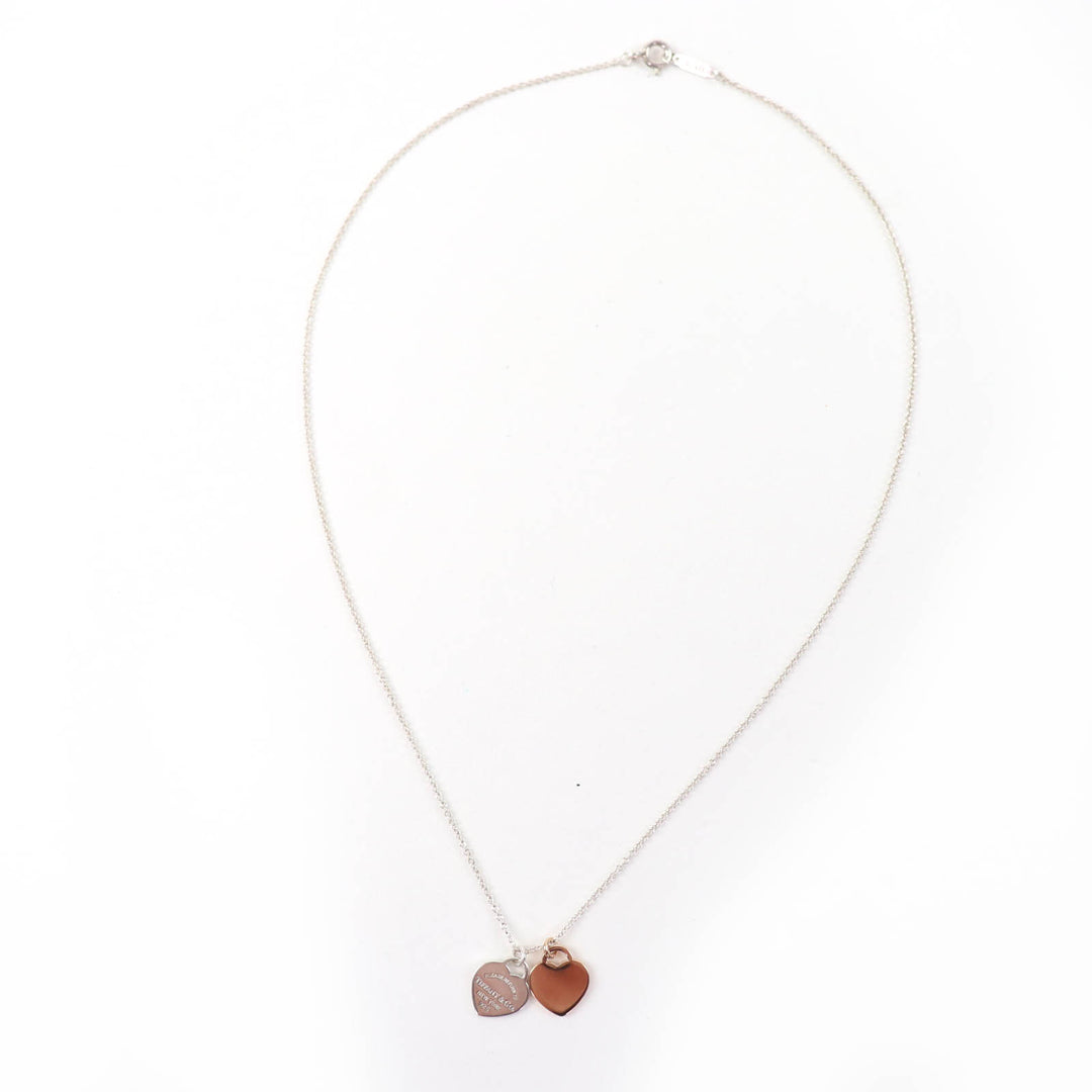 Great TIFFANY&Co. Necklace Mini Double Heart Tag Necklace Silver AG925 Women