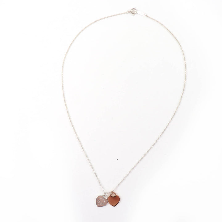 Great TIFFANY&Co. Necklace Mini Double Heart Tag Necklace Silver AG925 Women