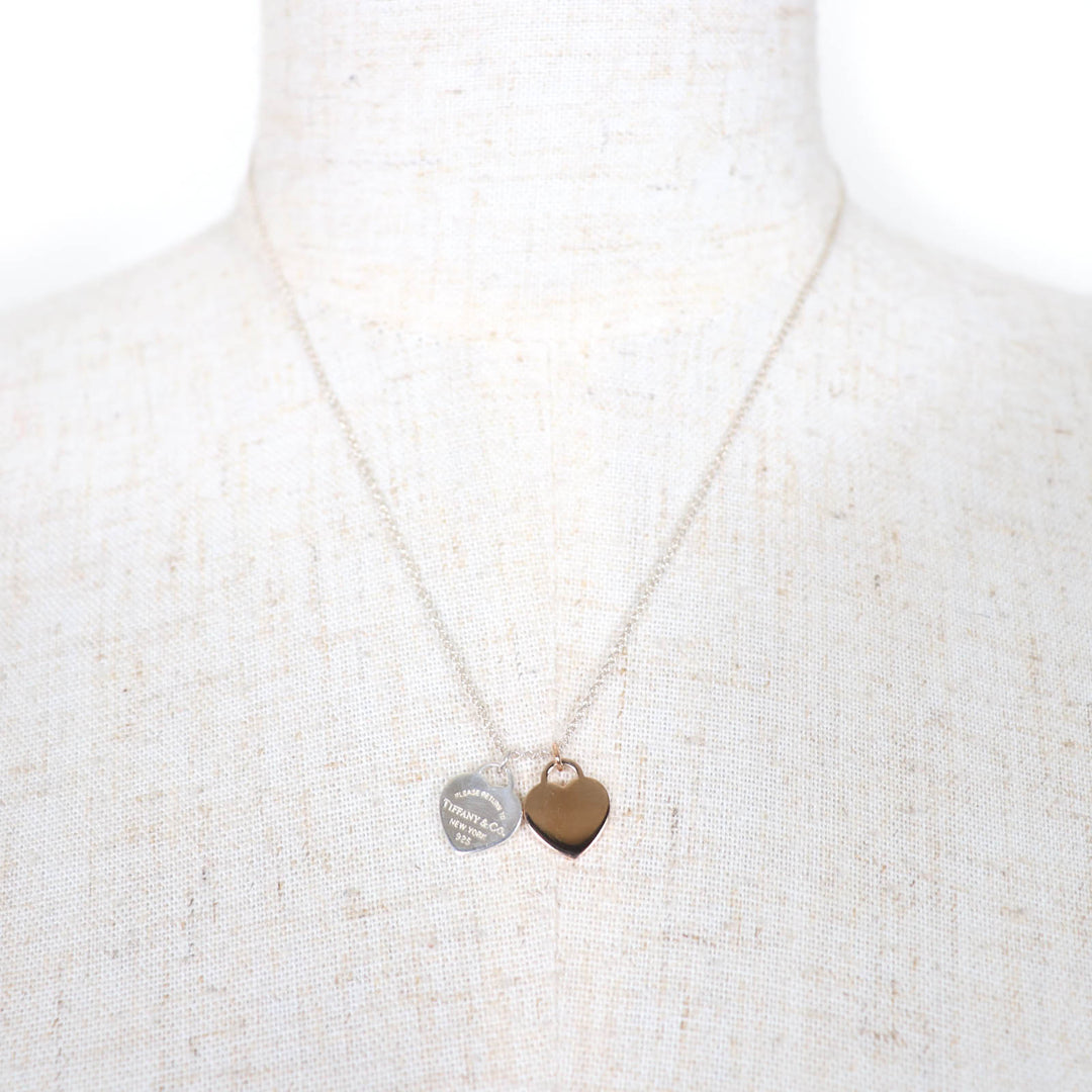Great TIFFANY&Co. Necklace Mini Double Heart Tag Necklace Silver AG925 Women