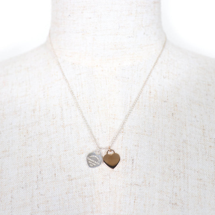 Great TIFFANY&Co. Necklace Mini Double Heart Tag Necklace Silver AG925 Women