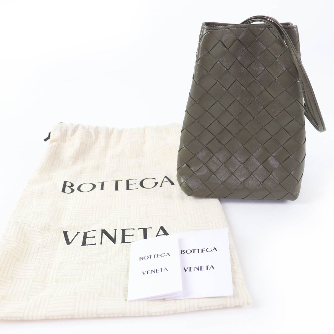 Excellent BOTTEGAVENETA Shoulder Bag INTRECCIATO leather khaki leather Women