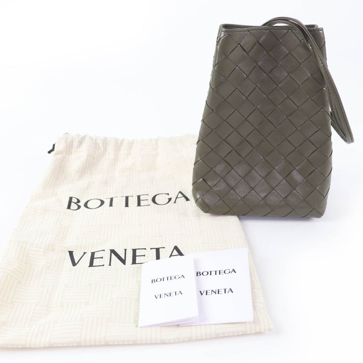 Excellent BOTTEGAVENETA Shoulder Bag INTRECCIATO leather khaki leather Women