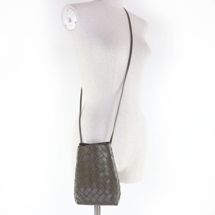 Excellent BOTTEGAVENETA Shoulder Bag INTRECCIATO leather khaki leather Women