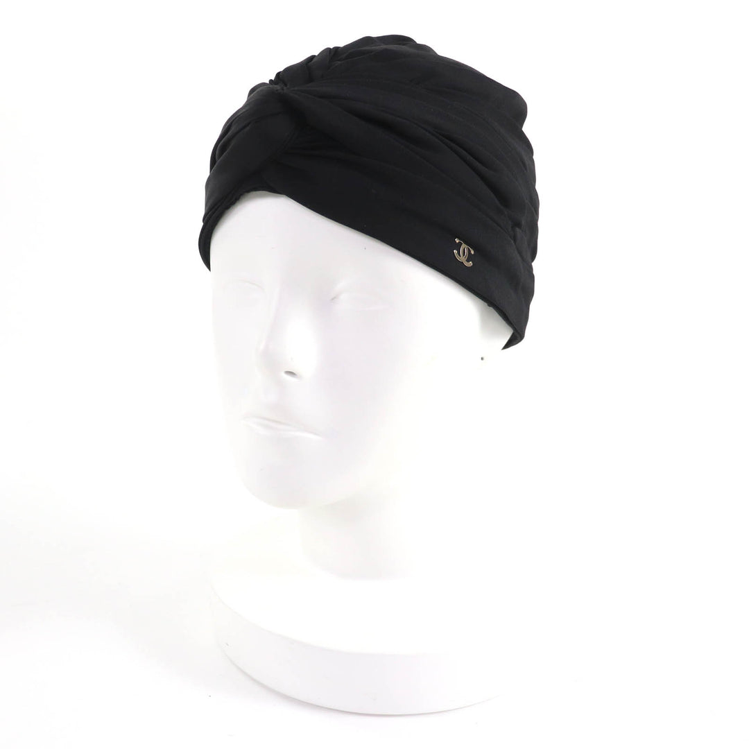 Excellent CHANEL hat COCO MarkMetal Turban black silk Women