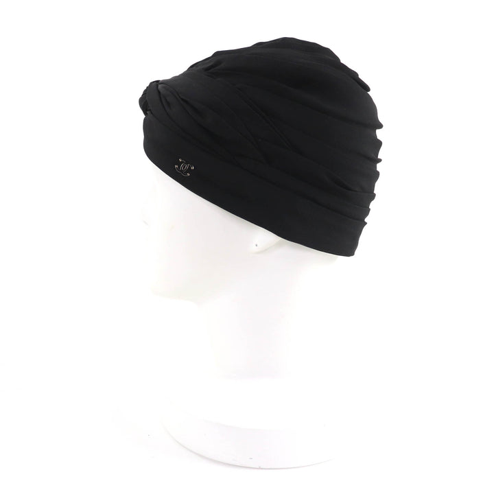 Excellent CHANEL hat COCO MarkMetal Turban black silk Women