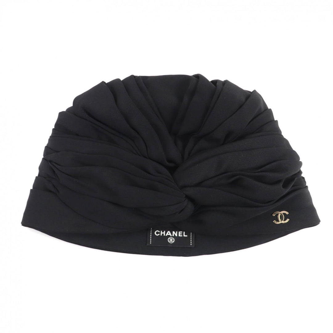 Excellent CHANEL hat COCO MarkMetal Turban black silk Women