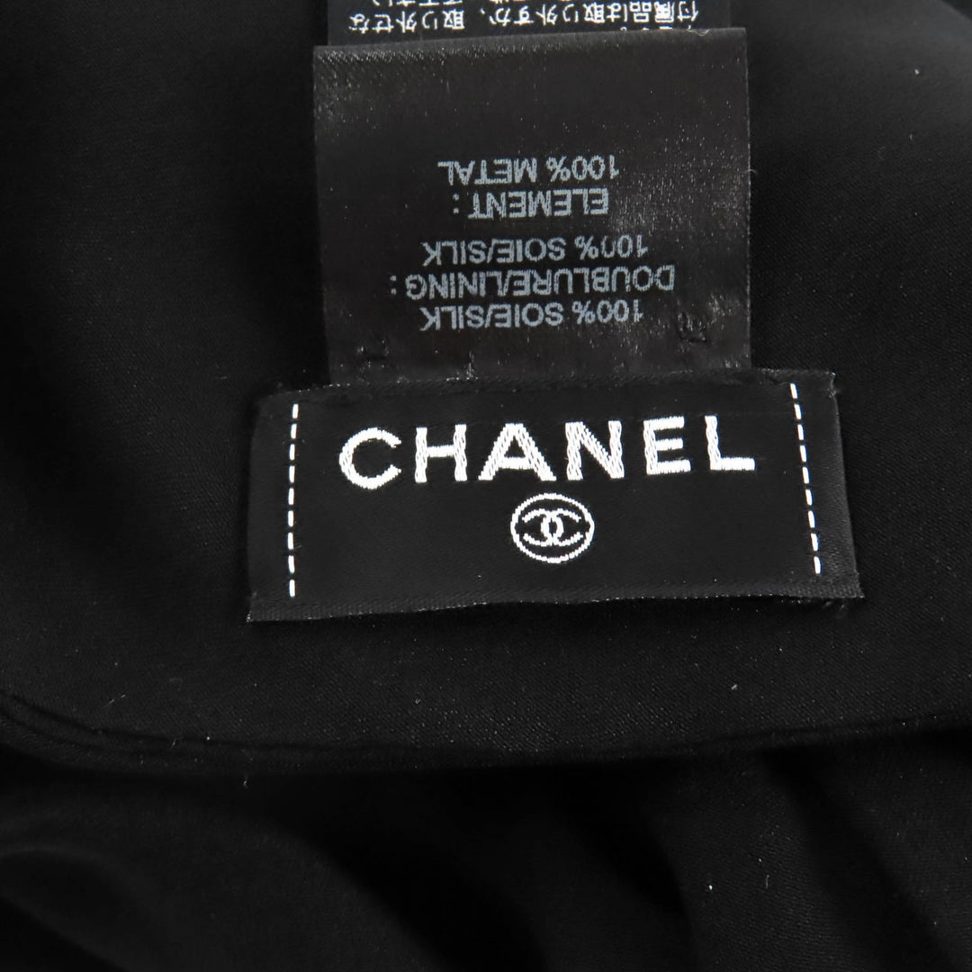 Excellent CHANEL hat COCO MarkMetal Turban black silk Women