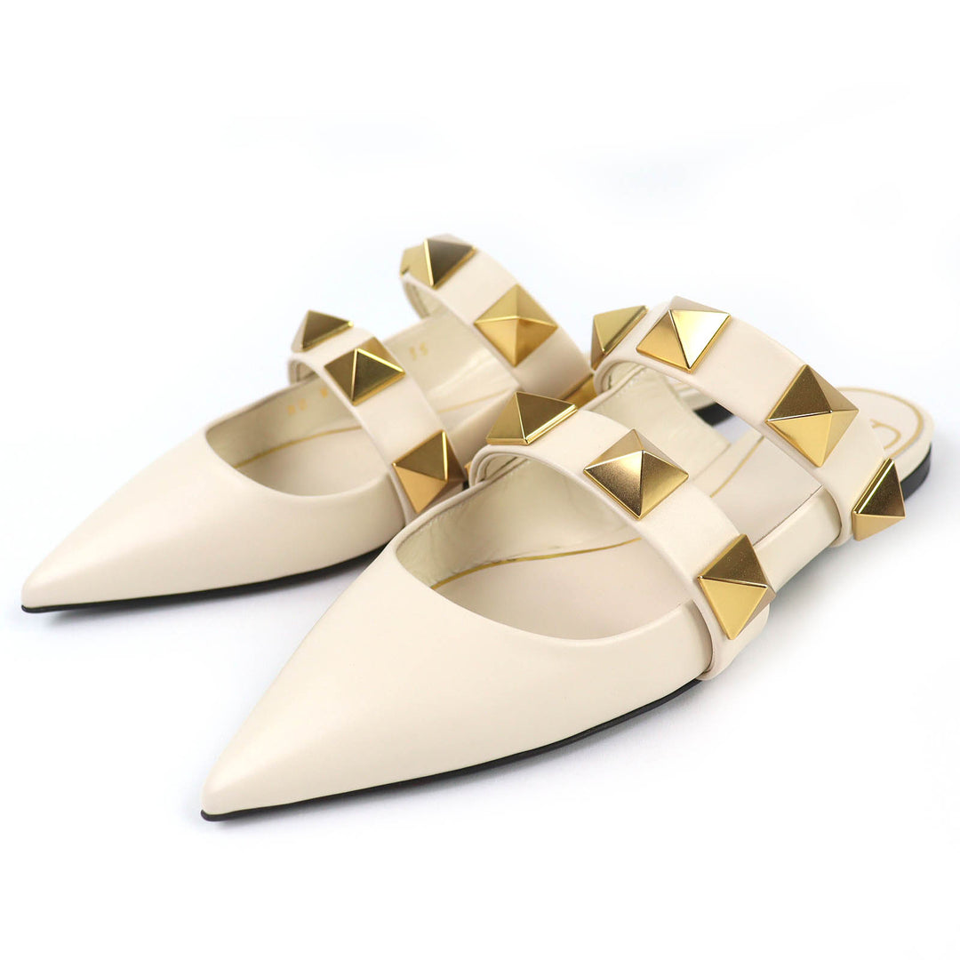 Excellent Valentino Garavani Mule Roman stud flat mule sandals Ivory 35 WW2S0BK8