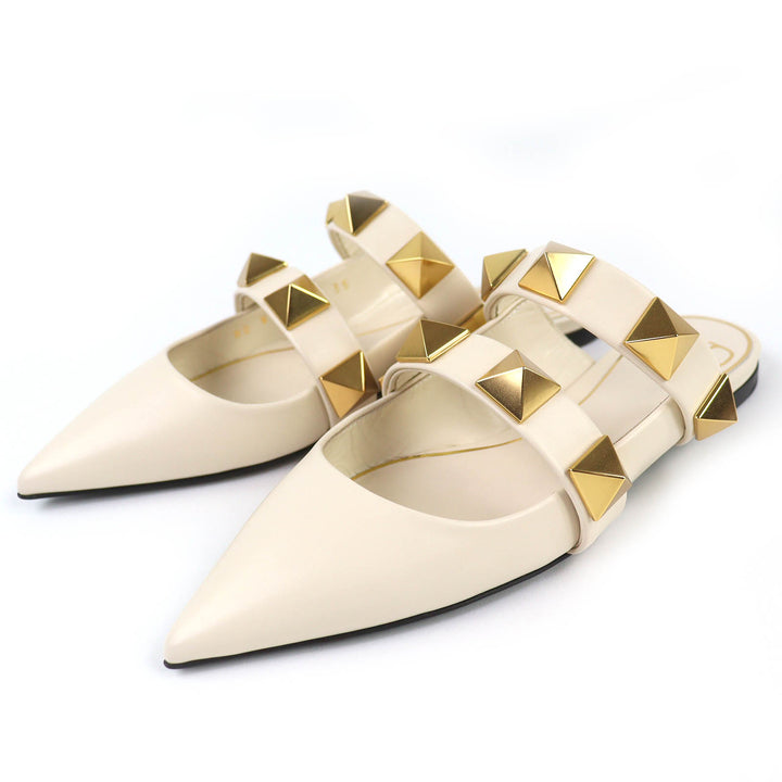 Excellent Valentino Garavani Mule Roman stud flat mule sandals Ivory 35 WW2S0BK8