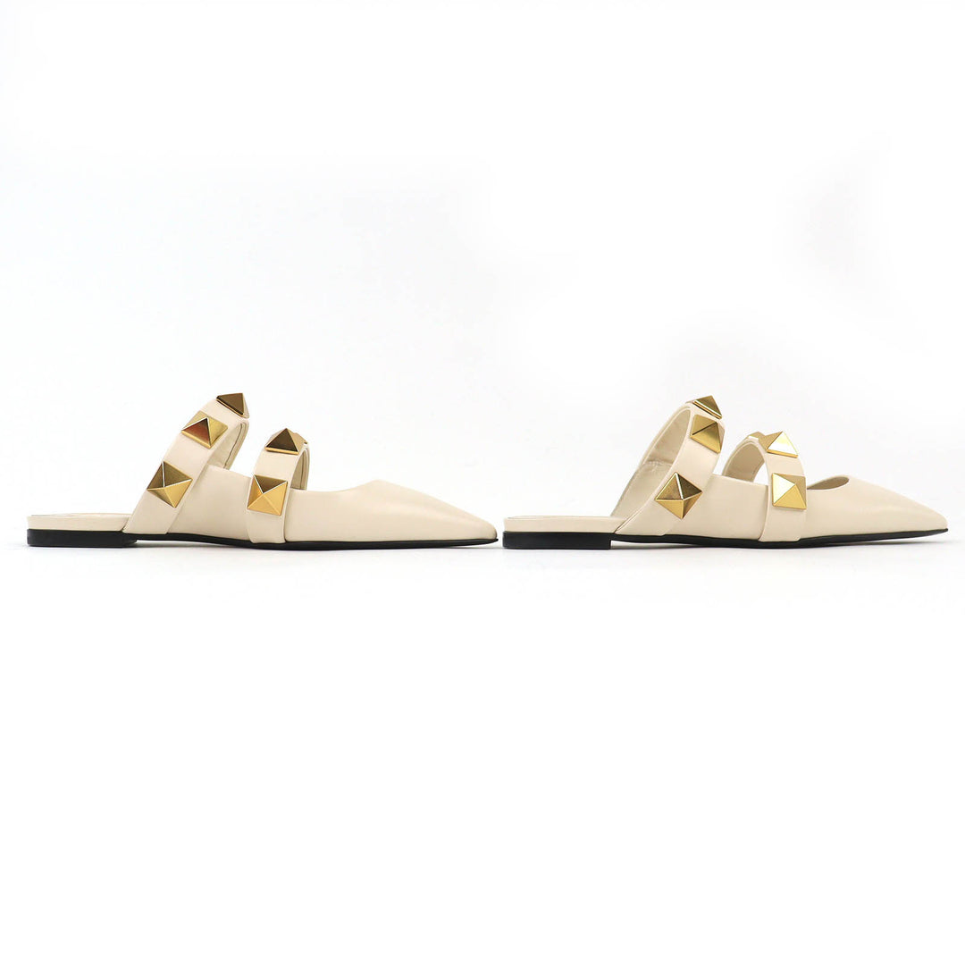 Excellent Valentino Garavani Mule Roman stud flat mule sandals Ivory 35 WW2S0BK8