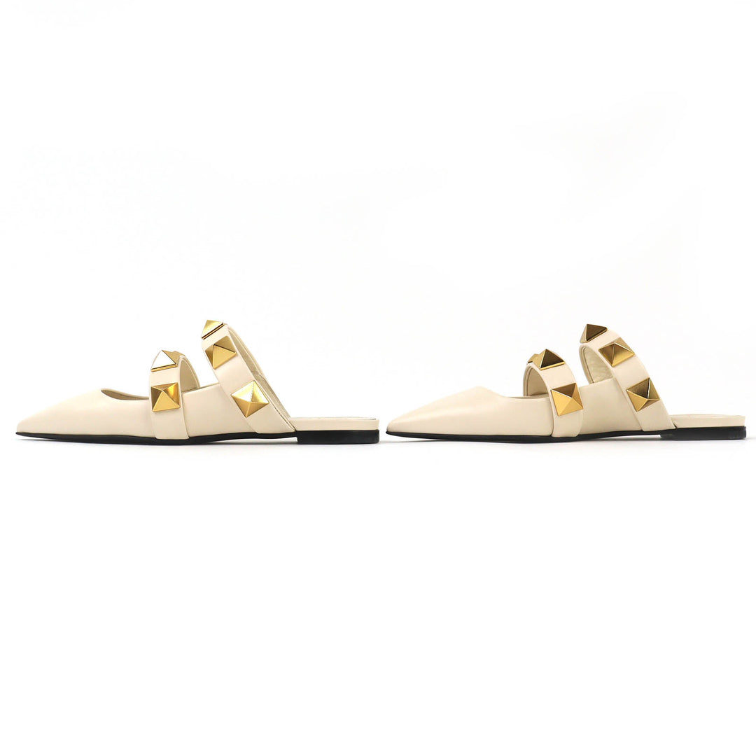 Excellent Valentino Garavani Mule Roman stud flat mule sandals Ivory 35 WW2S0BK8